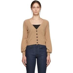 Frame NWOT Women's Linked Balloon-sleeve Cashmere Cardigan Tan Size L